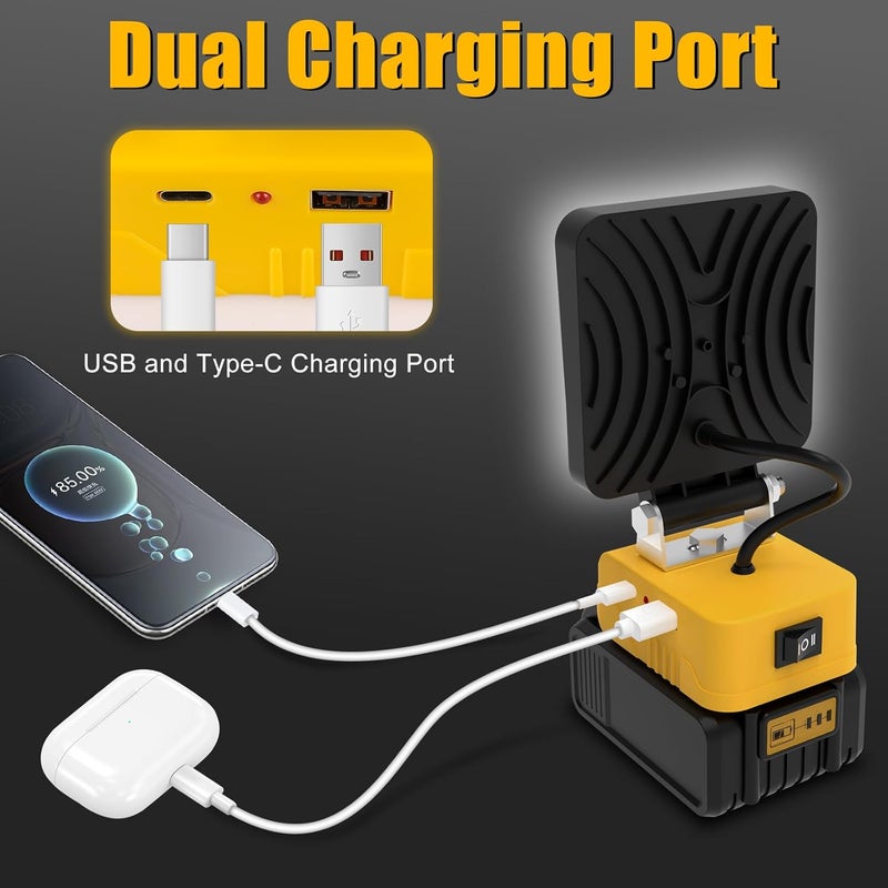 T-SUN 2Pcs Cordless Work Light Compatible with Dewalt 18V/20V Battery, with 3 Light Modes, USB & Type C Charging Port LED Work Light for Workshop,Camping,Emergency and Job Site Lighting - Image 4